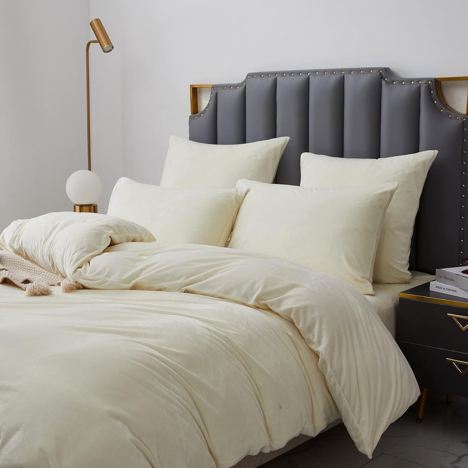 Luxury Velvet Duvet Cover Set - Off White - Aura living