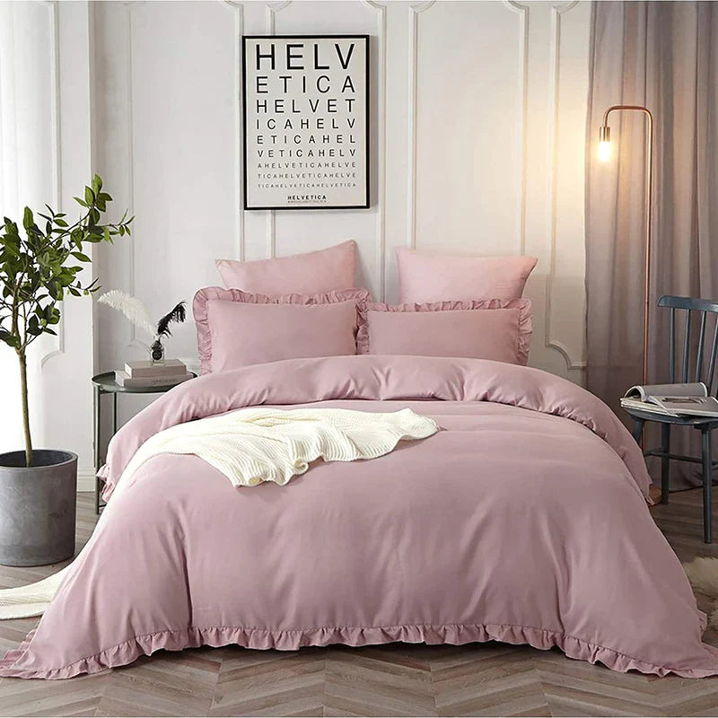 Luxury Cotton Frilled Duvet Cover Set - Beige - Aura Living