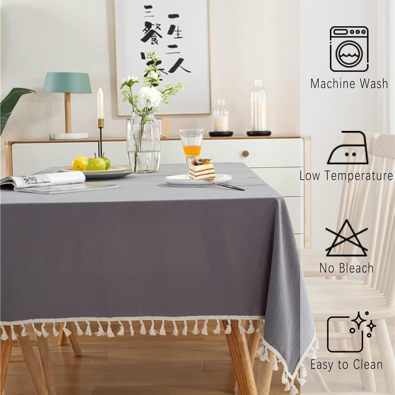 Decorative Tablecloth With Tassel - Dark Grey - Aura living