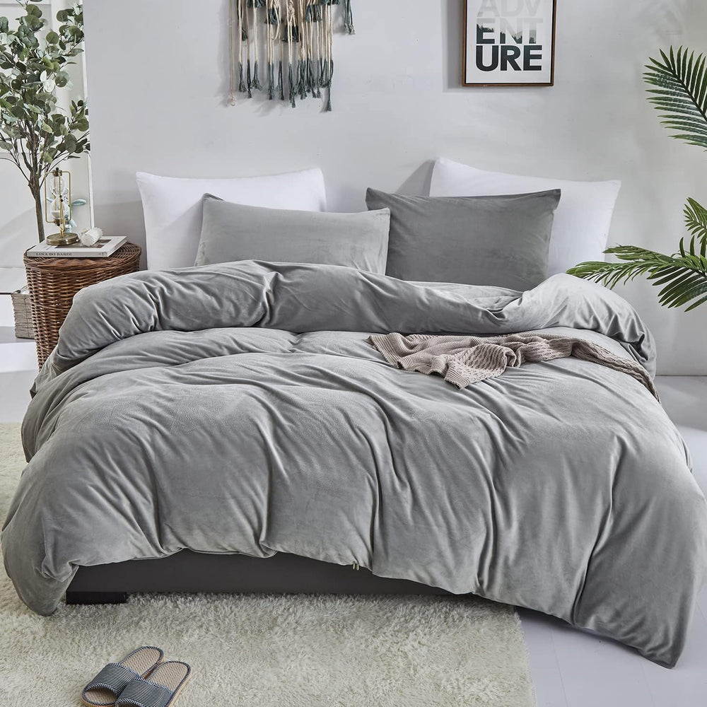 Luxury Velvet Duvet Cover Set - Grey - Aura Living