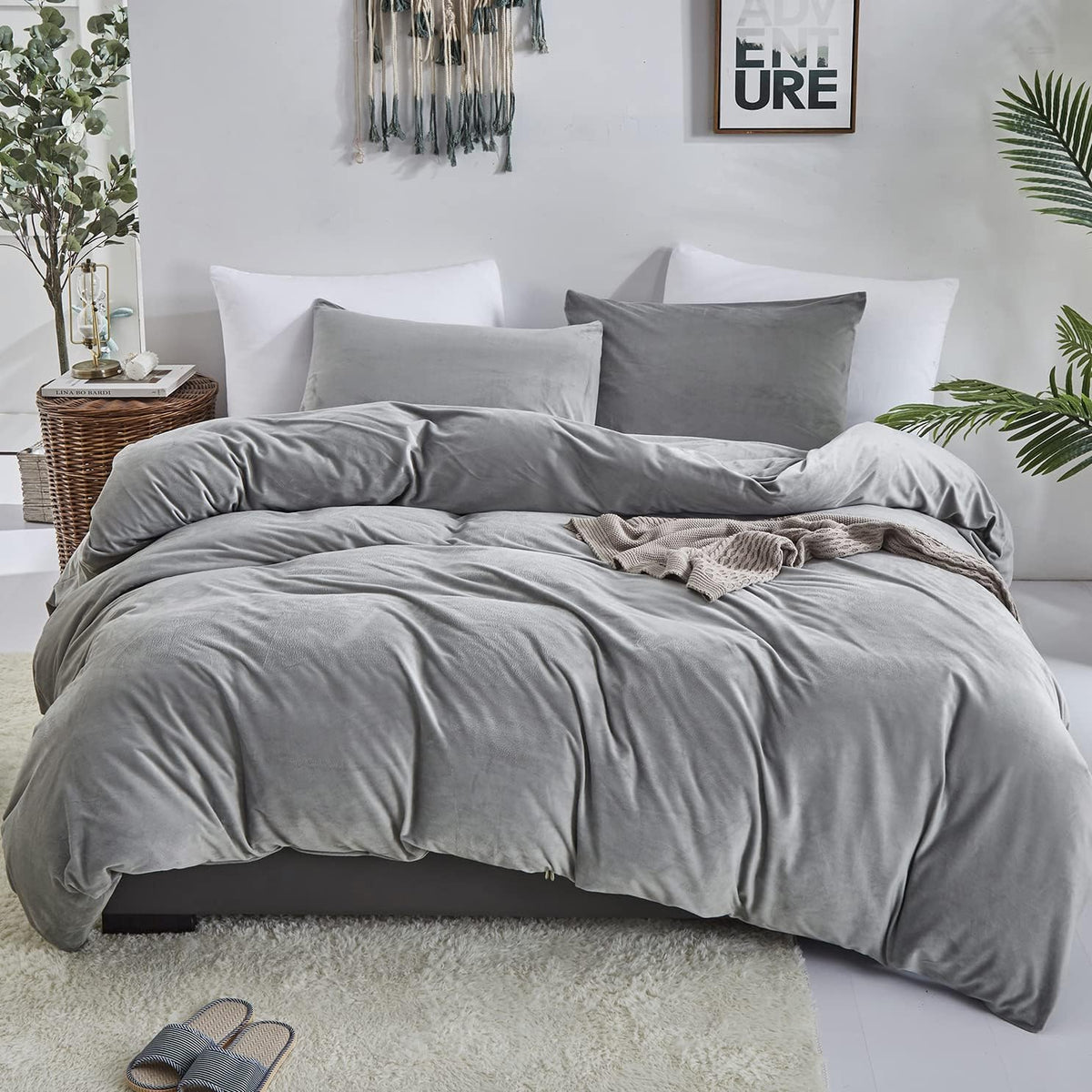 Luxury Velvet Duvet Cover Set - Grey - Aura Living