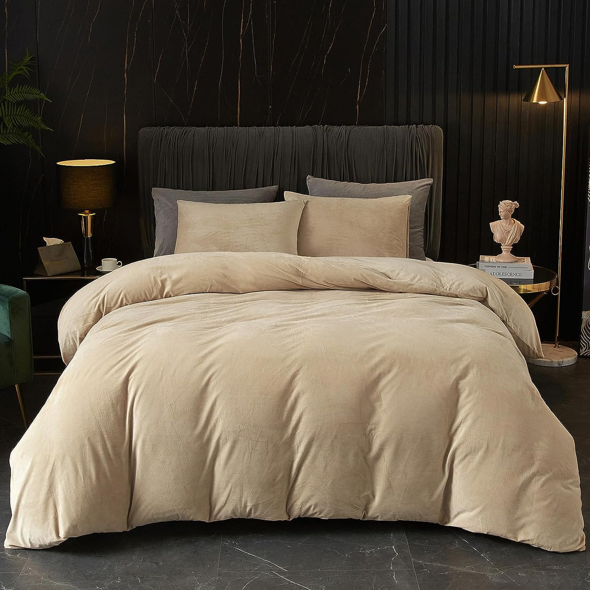 Luxury Velvet Duvet Cover Set - Beige - Aura living