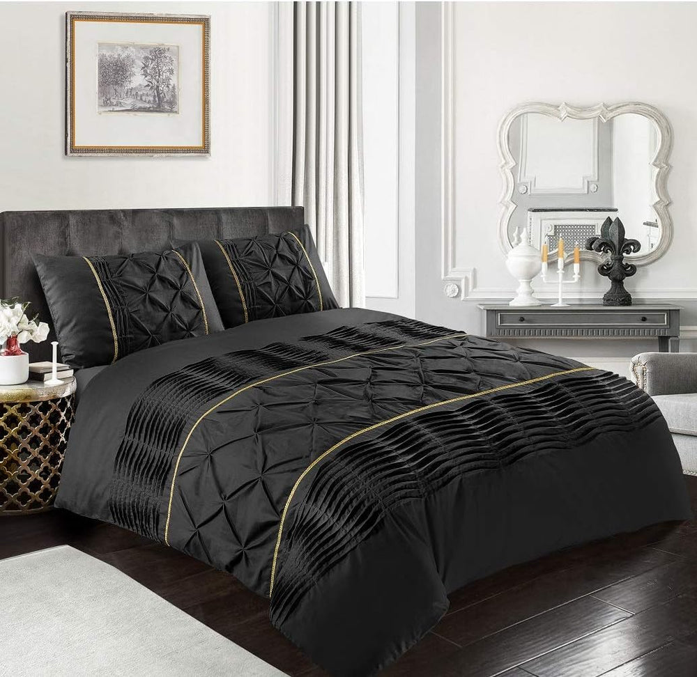 Luxury Cotton Satin Pintuck And Pleated Duvet Cover Set - Dark Grey - Aura Living