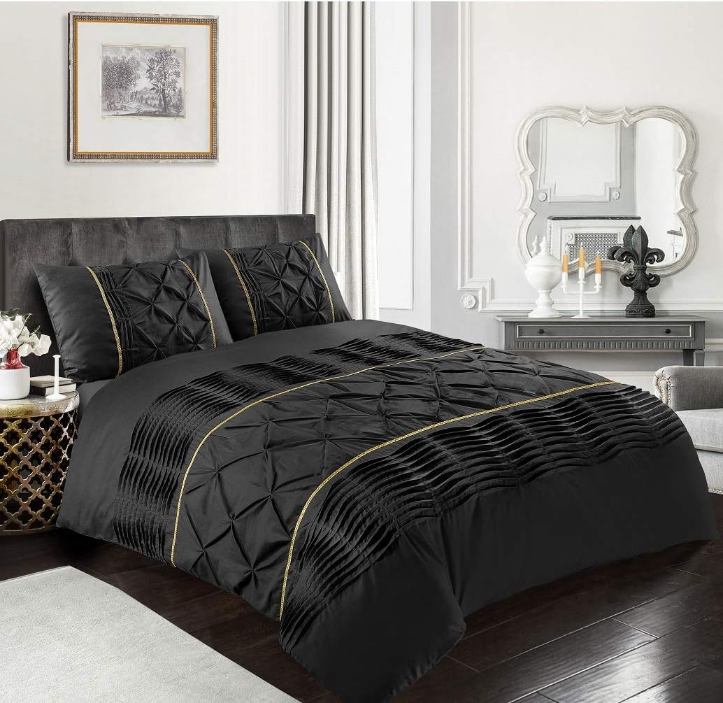 Luxury Cotton Satin Pintuck And Pleated Duvet Cover Set - Dark Grey - Aura Living