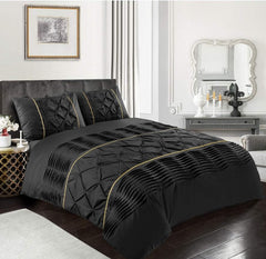 Luxury Cotton Satin Pintuck And Pleated Duvet Cover Set - Dark Grey - Aura Living