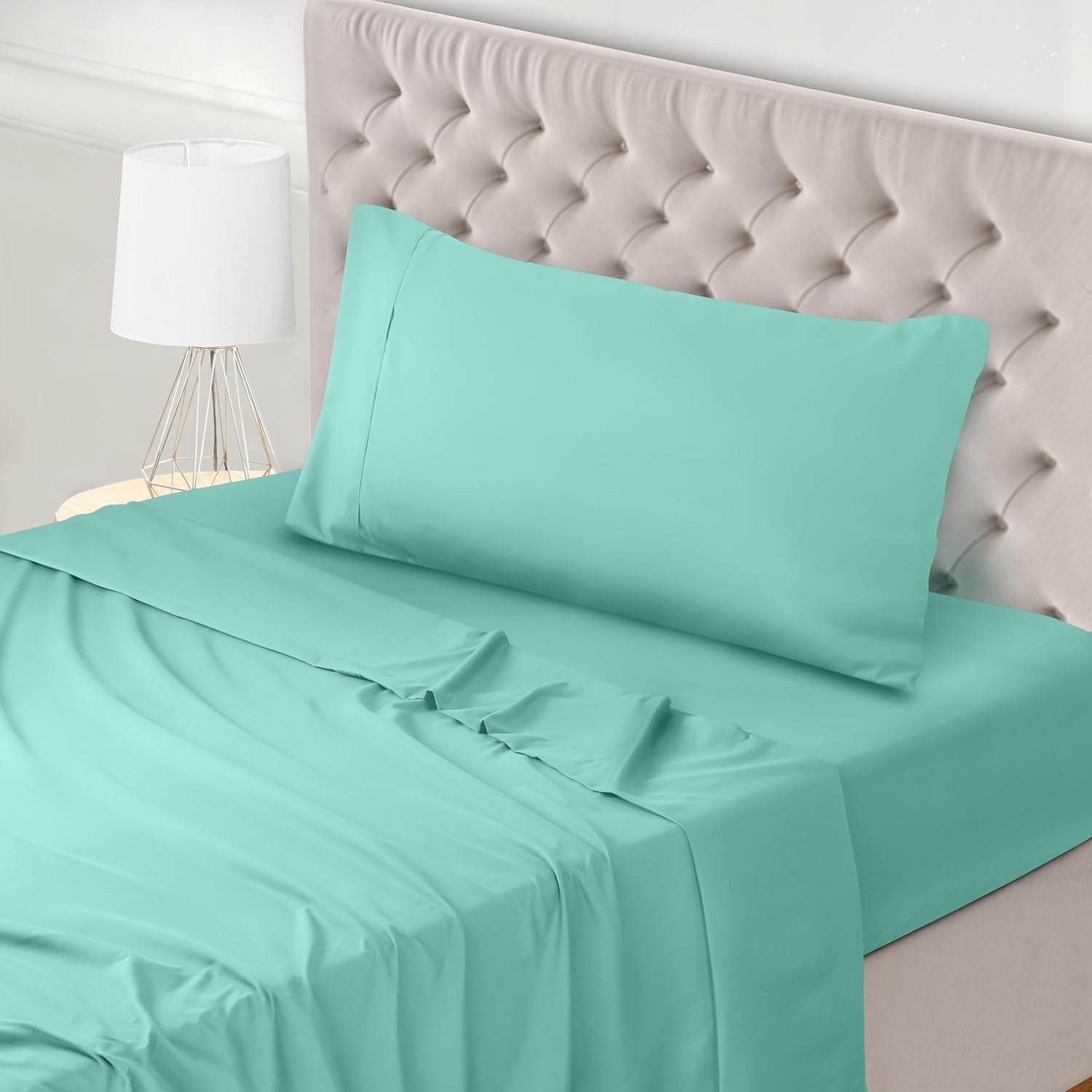 Plain Cotton Single Bed Sheet Set  Aqua