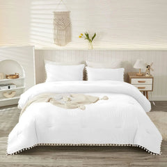 Cotton Duvet Cover Set With Pom Poms  -