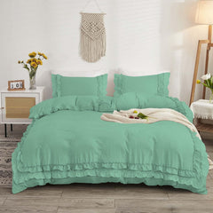 Luxury Cotton Frilled Duvet Set -Burgundy - Aura Living