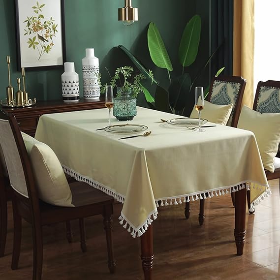 Decorative Tablecloth With Tassels - Off White - Aura Living