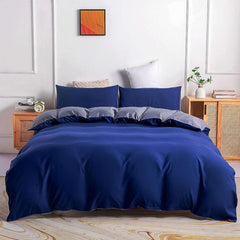 300 Tc Plain Dyed Reversible Cotton Duvet Cover Set - Royal Blue ang Light grey - Aura living