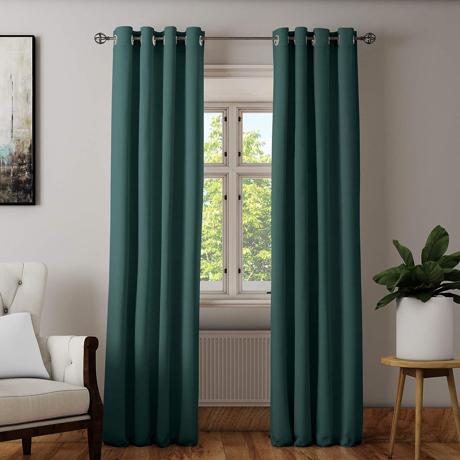2 PC Plain Dyed Eyelet Curtains with lining-Emerald Green - Aura Living