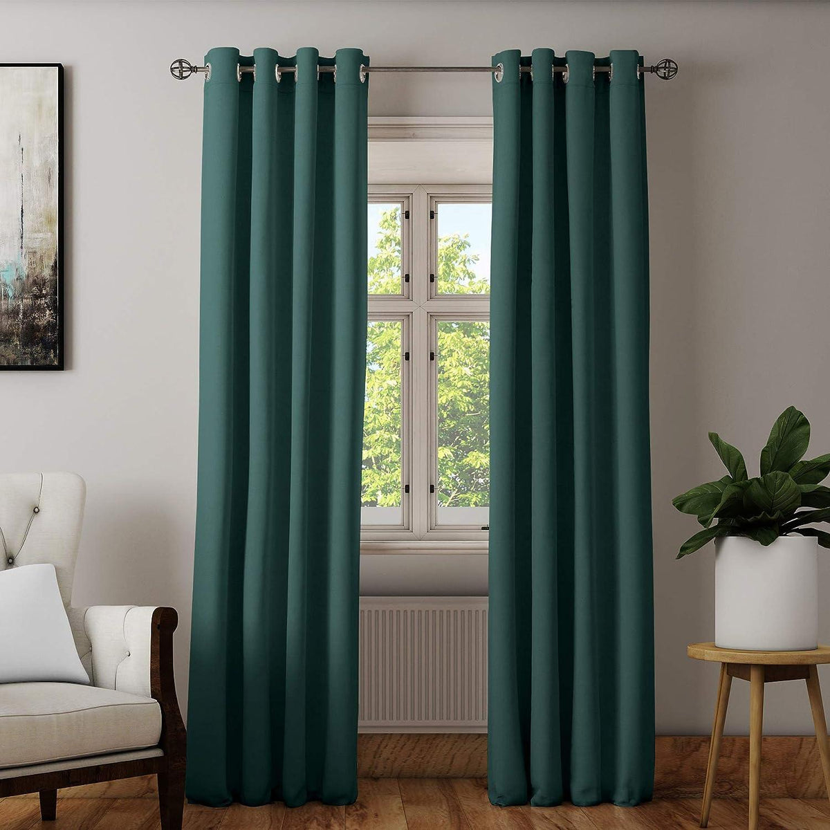 2 PC Plain Dyed Eyelet Curtains with lining-Emerald Green - Aura Living