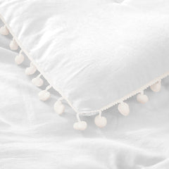 Luxury Cotton Satin Pom Fringe Duvet Cover Set-White - Aura Living