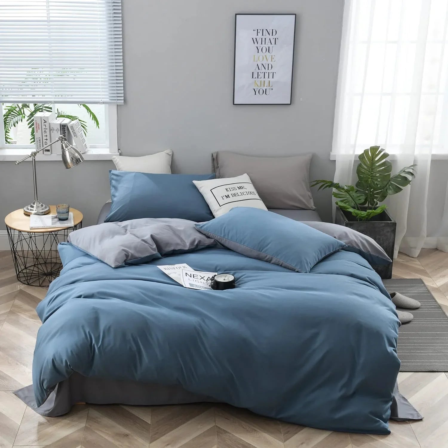 Plain Dyed Reversible Cotton Duvet Cover 8 pcs Set - 002
