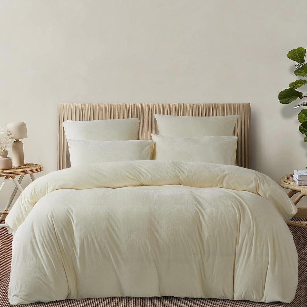 Luxury Velvet Duvet Cover Set - Off White - Aura living
