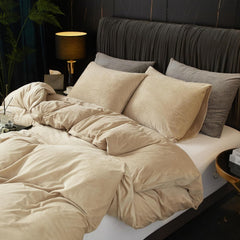 Luxury Velvet Duvet Cover Set - Beige - Aura Living