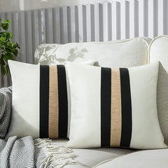 Pack of 2 Boho Modern Accent Jute Striped Cushion Cover Black and Beige Strip - Aura living