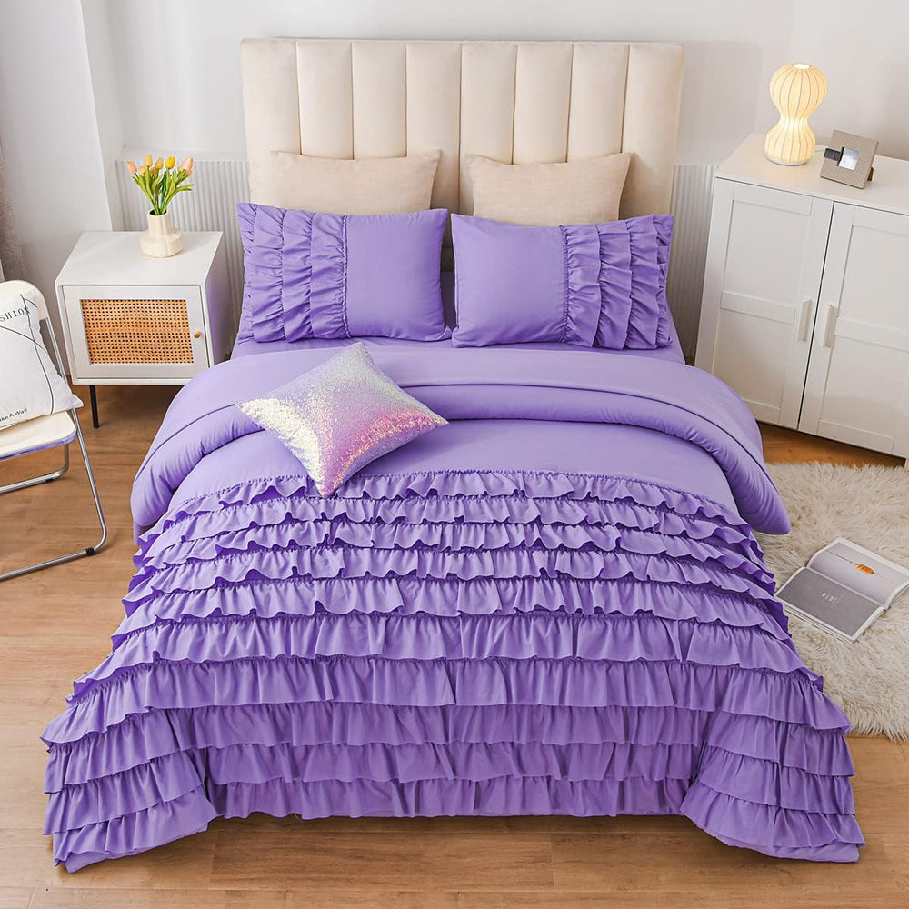 Luxury Cotton Frilled Duvet Set -Lilac - Aura Living