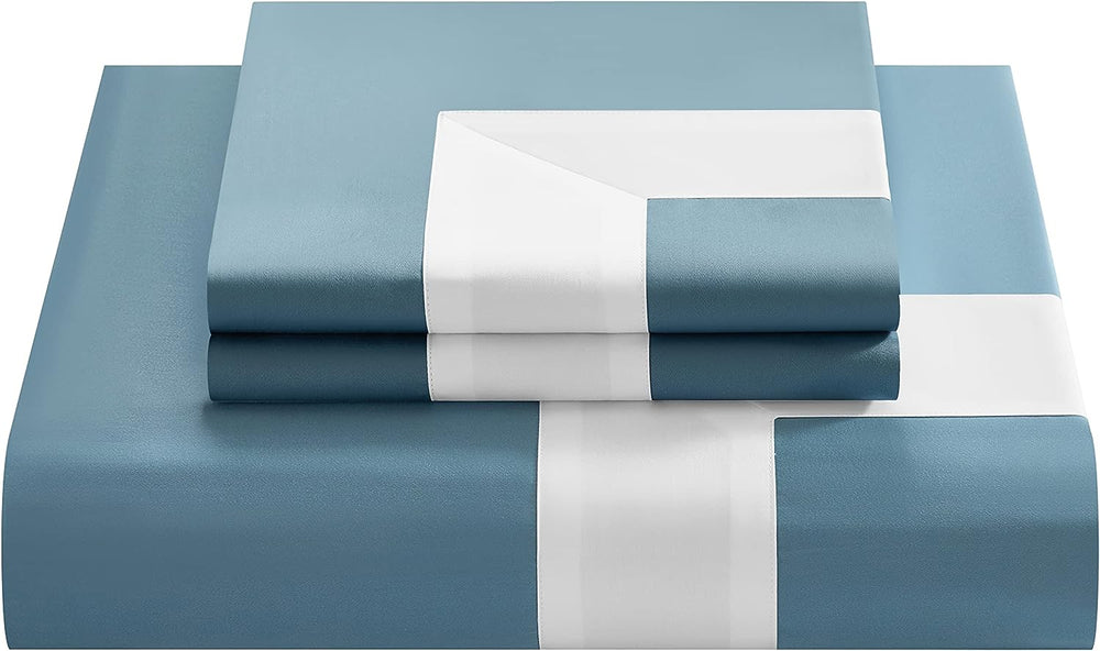 Aqua And White Luxury Multi Box Egyptian Cotton Duvet Set - Aura Living
