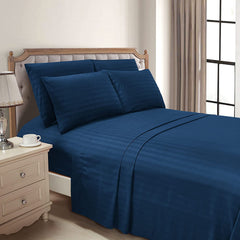 Luxury Strip Satin Bed sheet Set - Navy Blue - Aura living