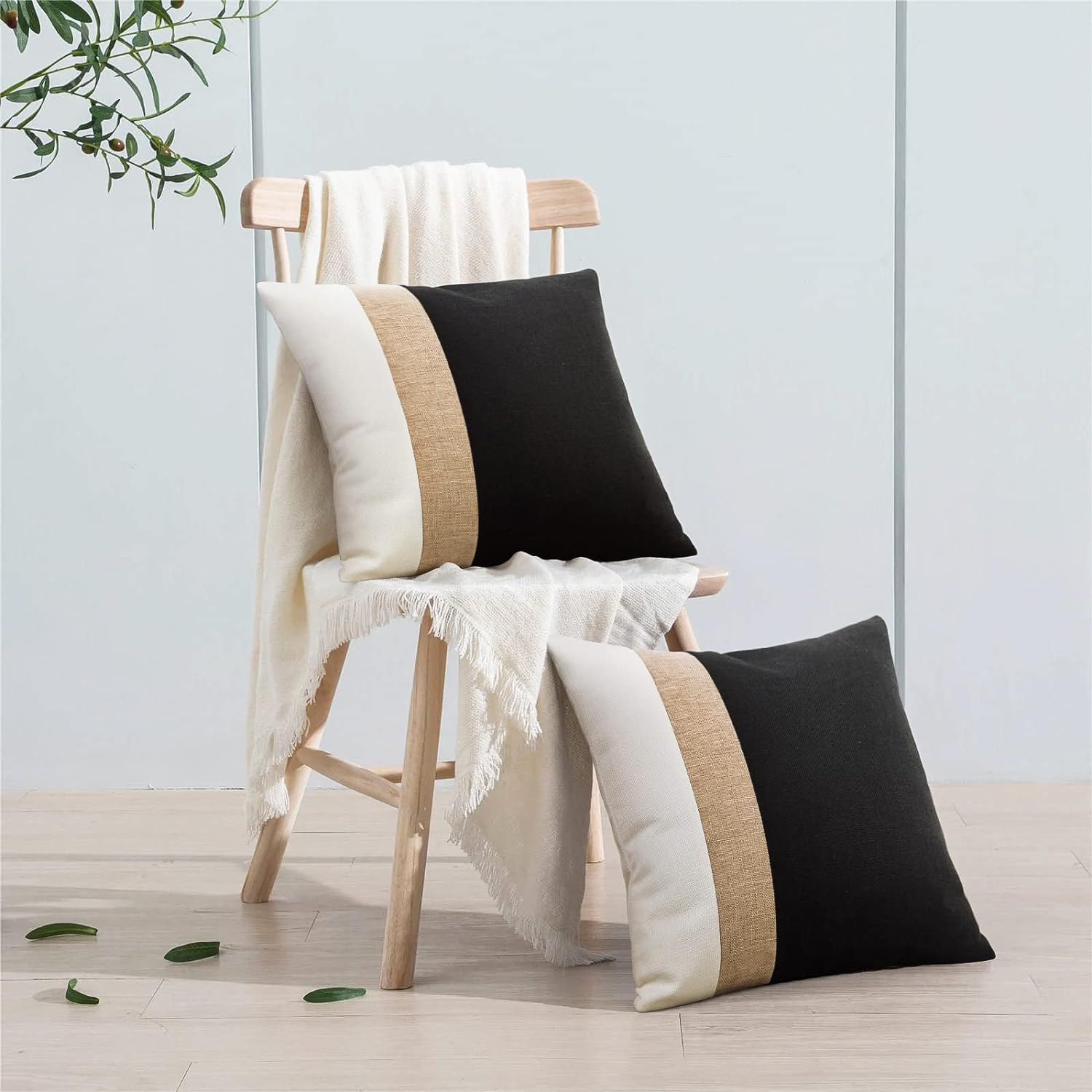 JASEN Black and White Decorative Jute Cushion Cover - Aura living