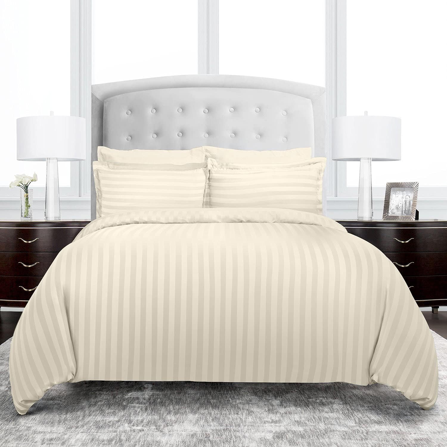 Luxury100% Egyptian Cotton Satin Stripe Duvet Cover Sets Creem - Aura living