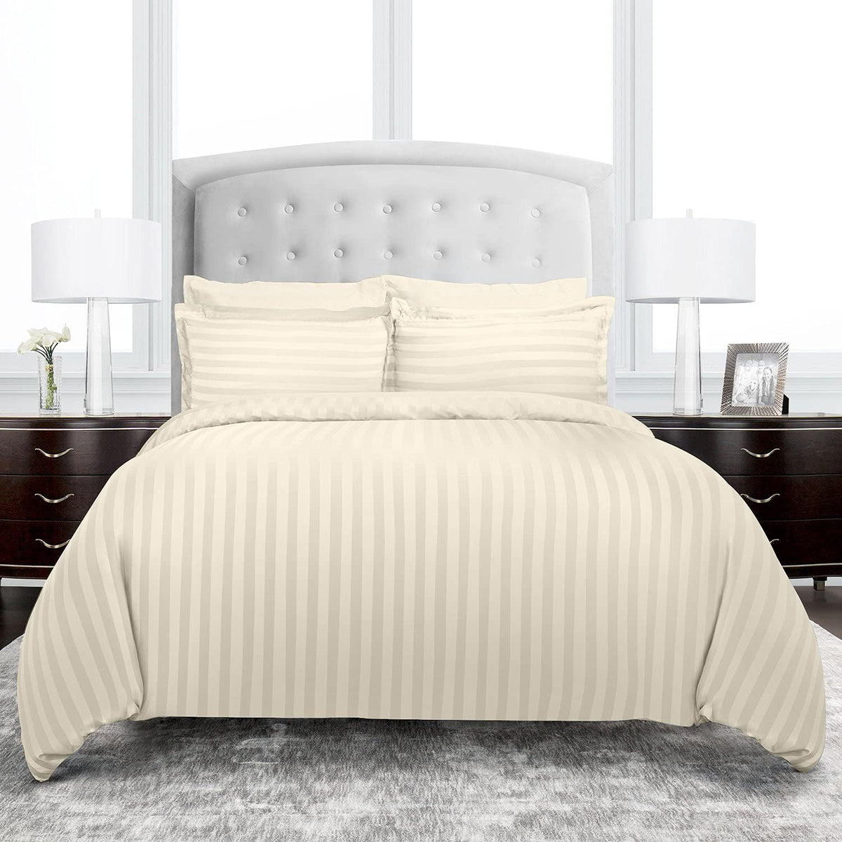 Luxury100% Egyptian Cotton Satin Stripe Duvet Cover Sets Creem - Aura living