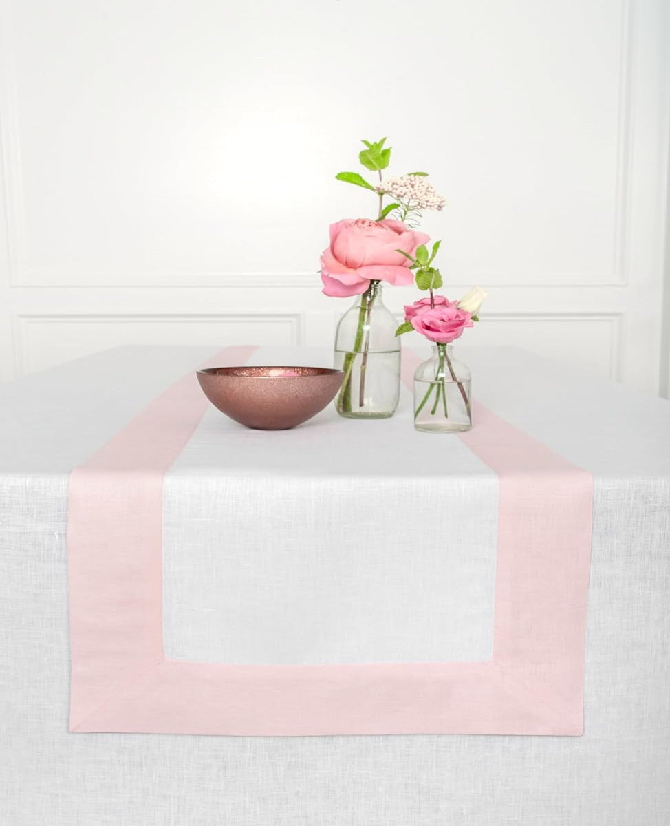 Cotton Luxury Dining Set Mited Corner Bordered - Pink and White - Aura living