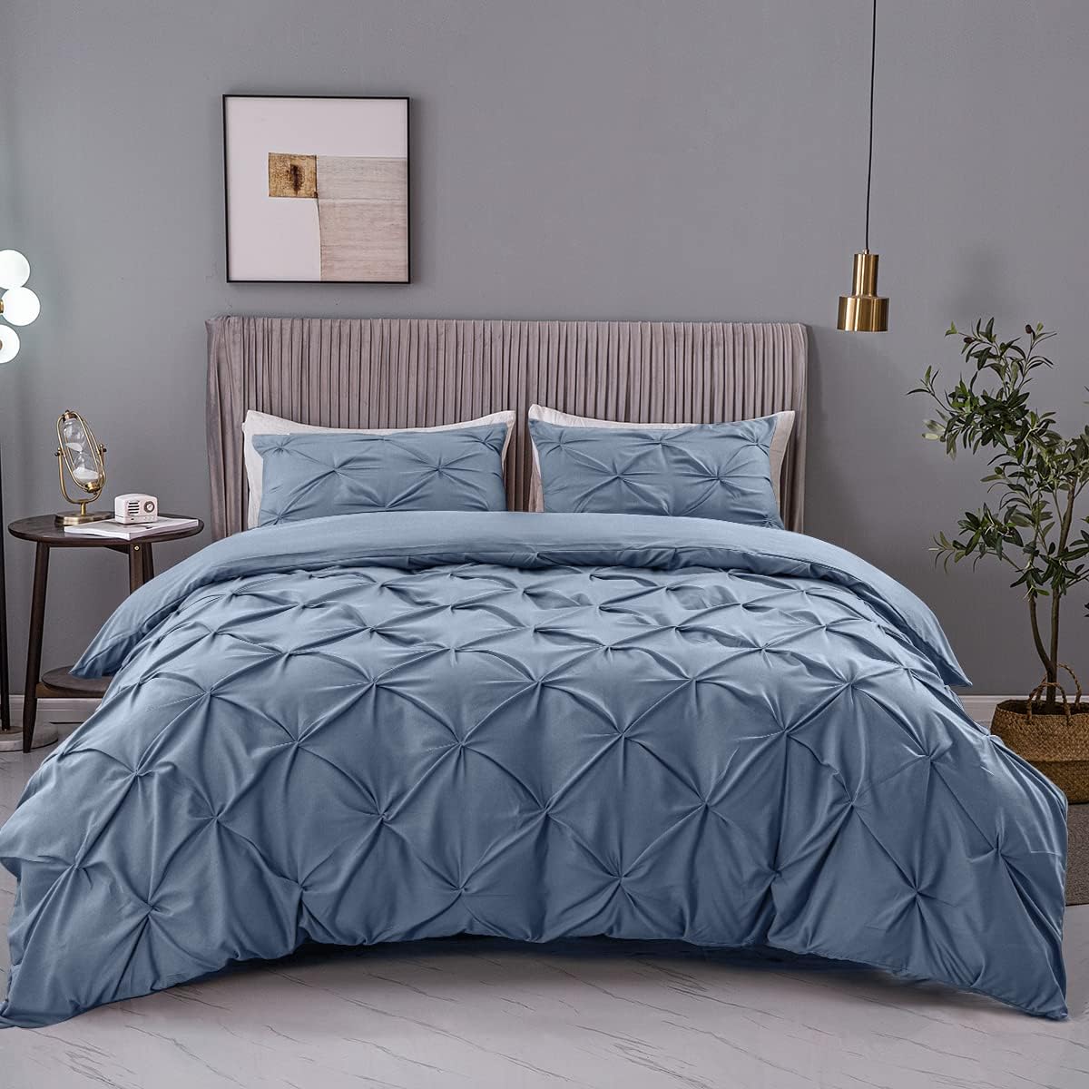 Luxury Cotton Satin Pintuck Duvet Cover Set - Haze Blue - Aura Living