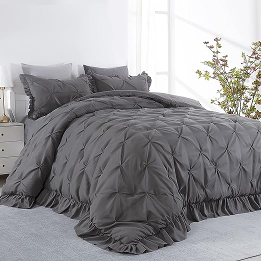 Luxury Satin Pintuck Duvet Cover Set - Charcoal Grey - Aura Living