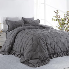 Luxury Satin Pintuck Duvet Cover Set - Charcoal Grey - Aura Living