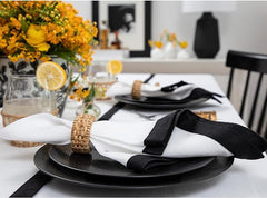 Cotton Luxury Dining Set Mited Corner Bordered - White and Black - Aura living