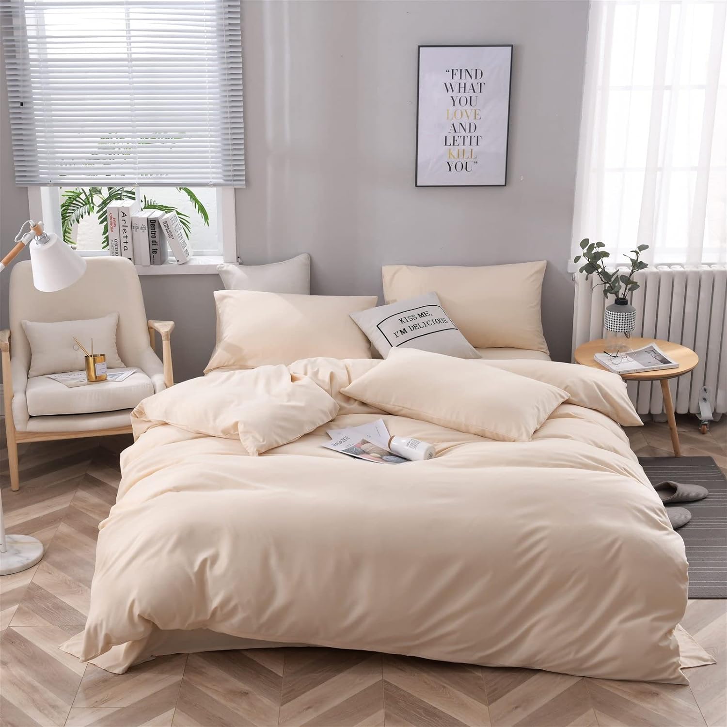 Plain Dyed Cotton Duvet Cover Set - Khaki - Aura living