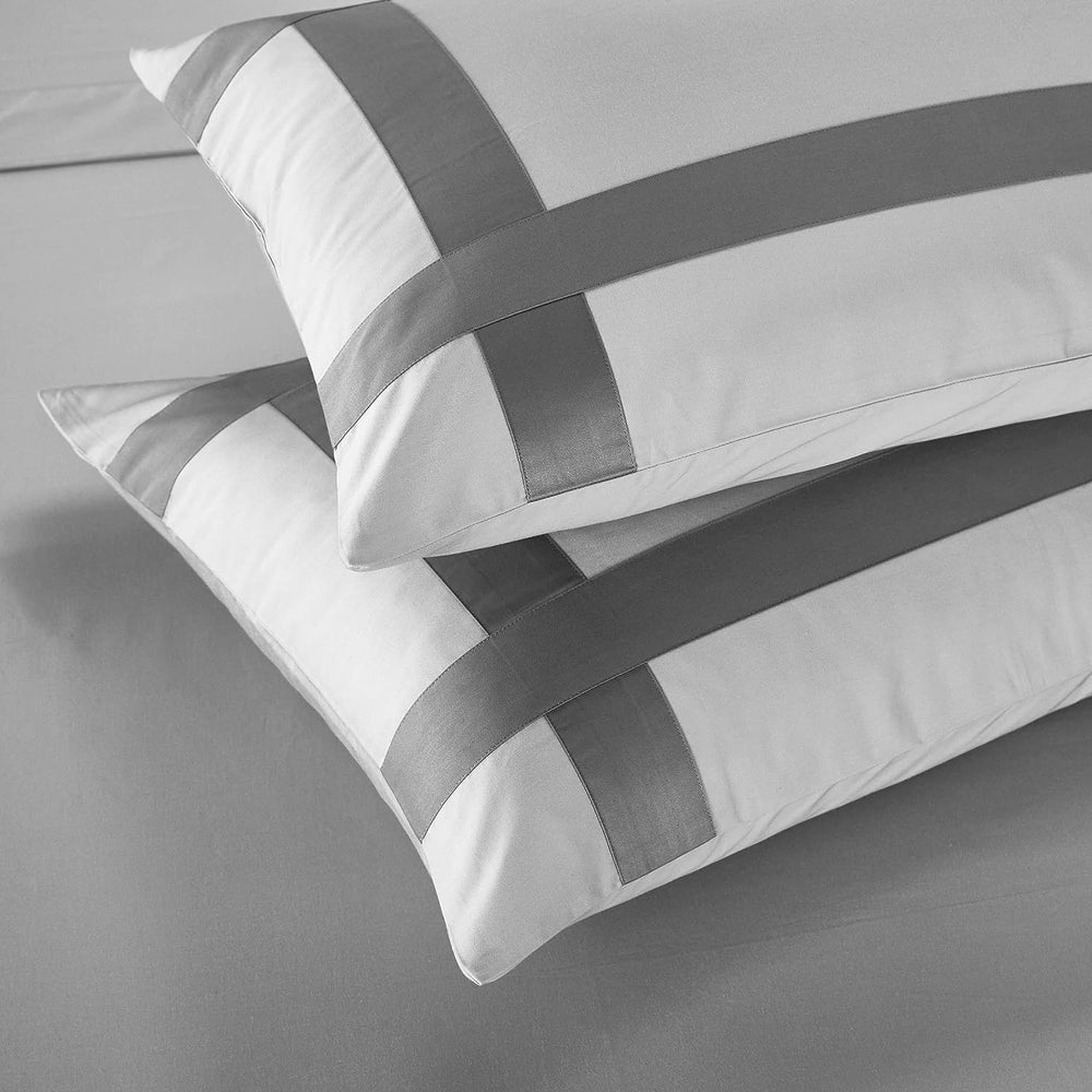 Luxury Multi Box Egyptian Cotton Duvet Set - Silver With Grey Strip - Aura Living