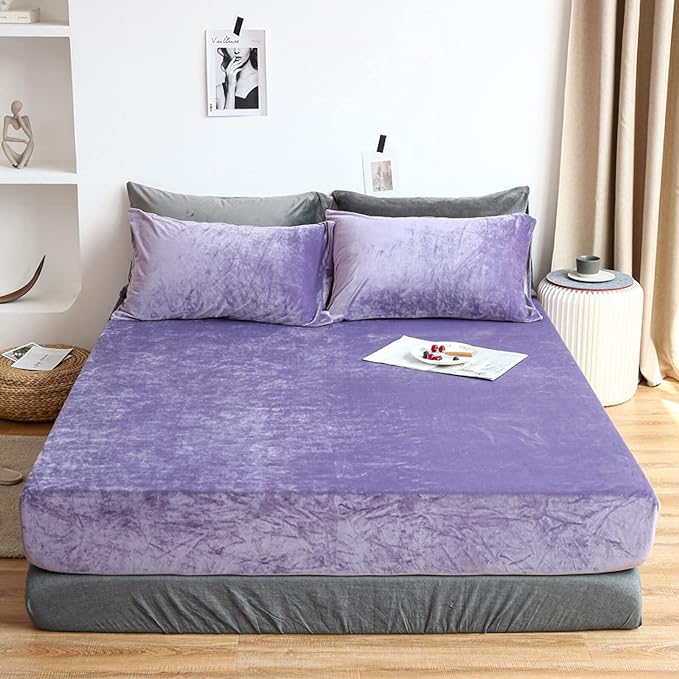 Velvet Fitted Sheet Set - Purple - Aura living