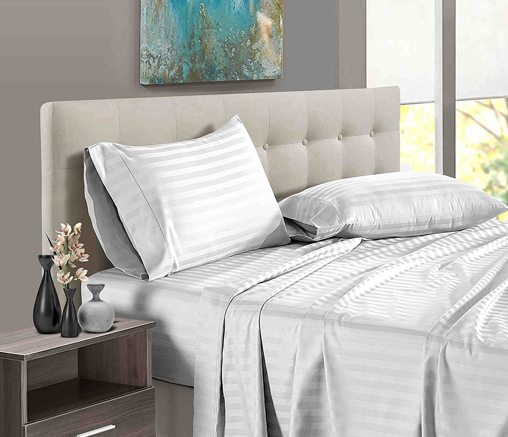 Luxury Strip Satin Bed sheet Set - Silver - Aura Living