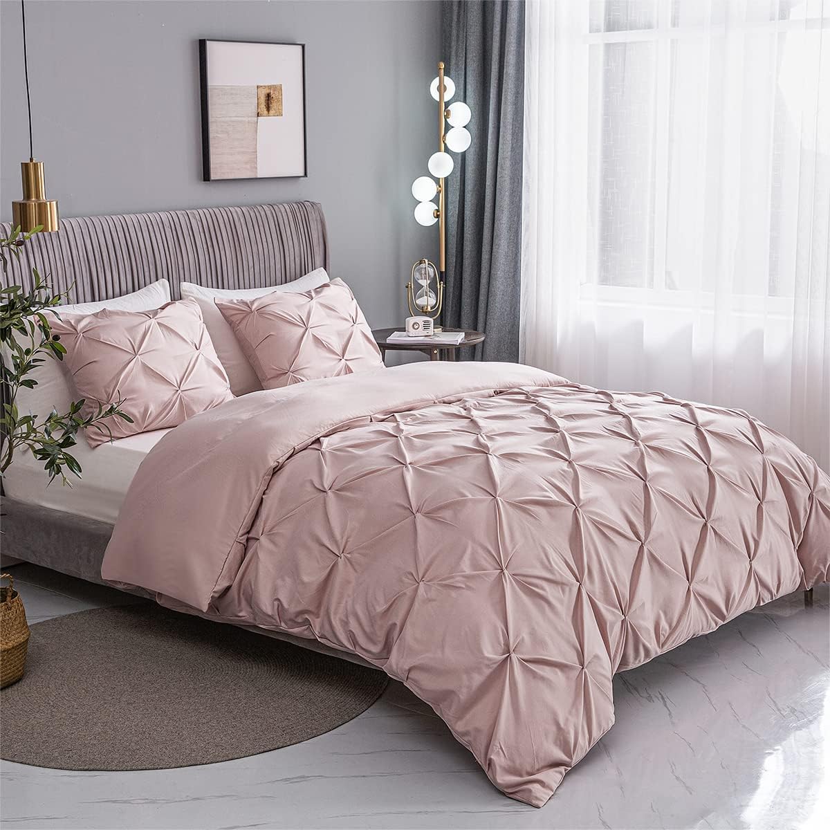 Luxury Cotton Satin Pintuck Duvet Cover Set - Light Pink - Aura Living
