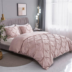 Luxury Cotton Satin Pintuck Duvet Cover Set - Light Pink - Aura Living