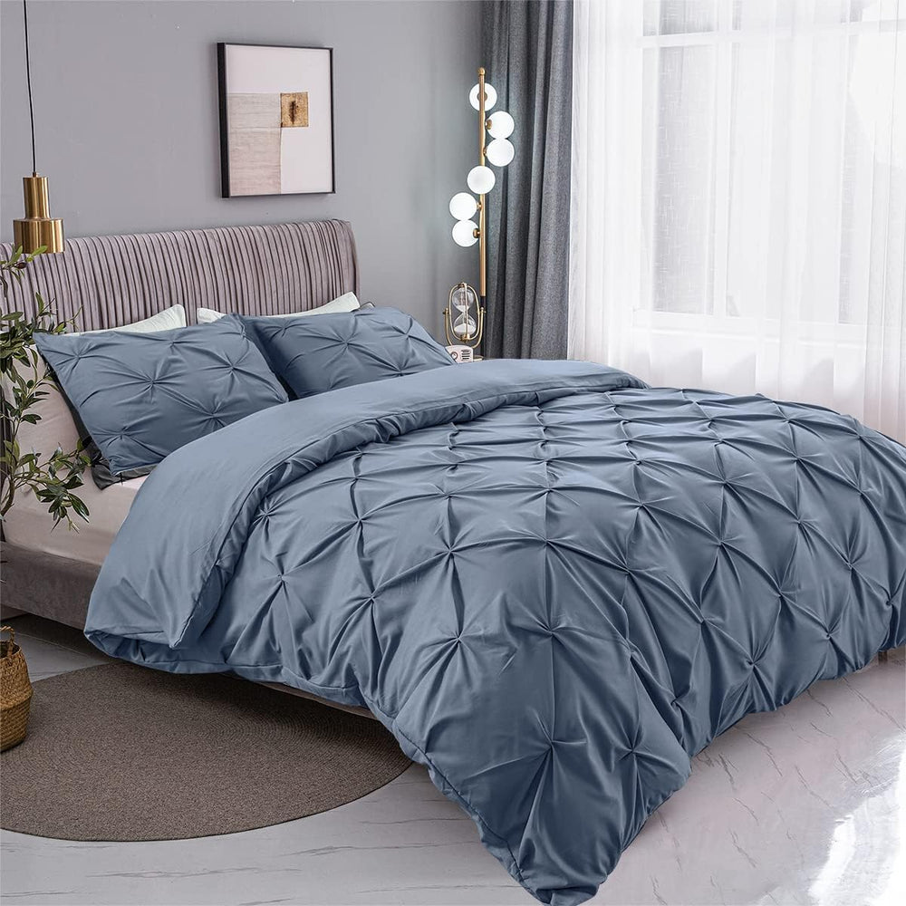 Luxury Cotton Satin Pintuck Duvet Cover Set - Haze Blue - Aura Living