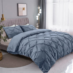 Luxury Cotton Satin Pintuck Duvet Cover Set - Haze Blue - Aura Living