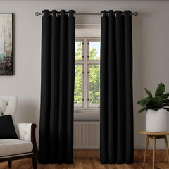 2 PC Plain Dyed Eyelet Curtains with lining-Black - Aura living