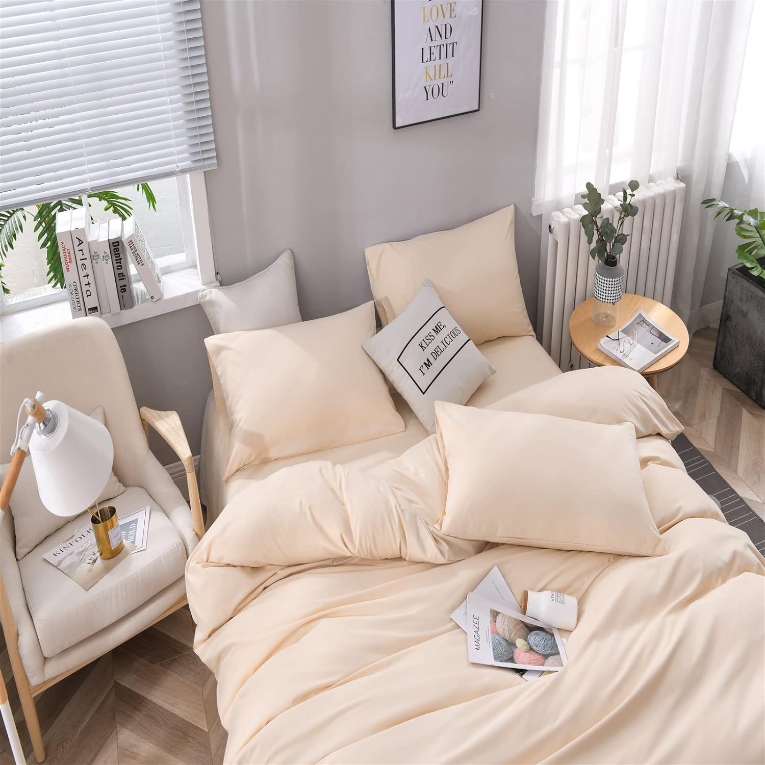 Plain Dyed Cotton Duvet Cover Set - Khaki - Aura living