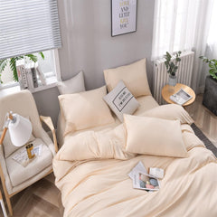 Plain Dyed Cotton Duvet Cover Set - Khaki - Aura living