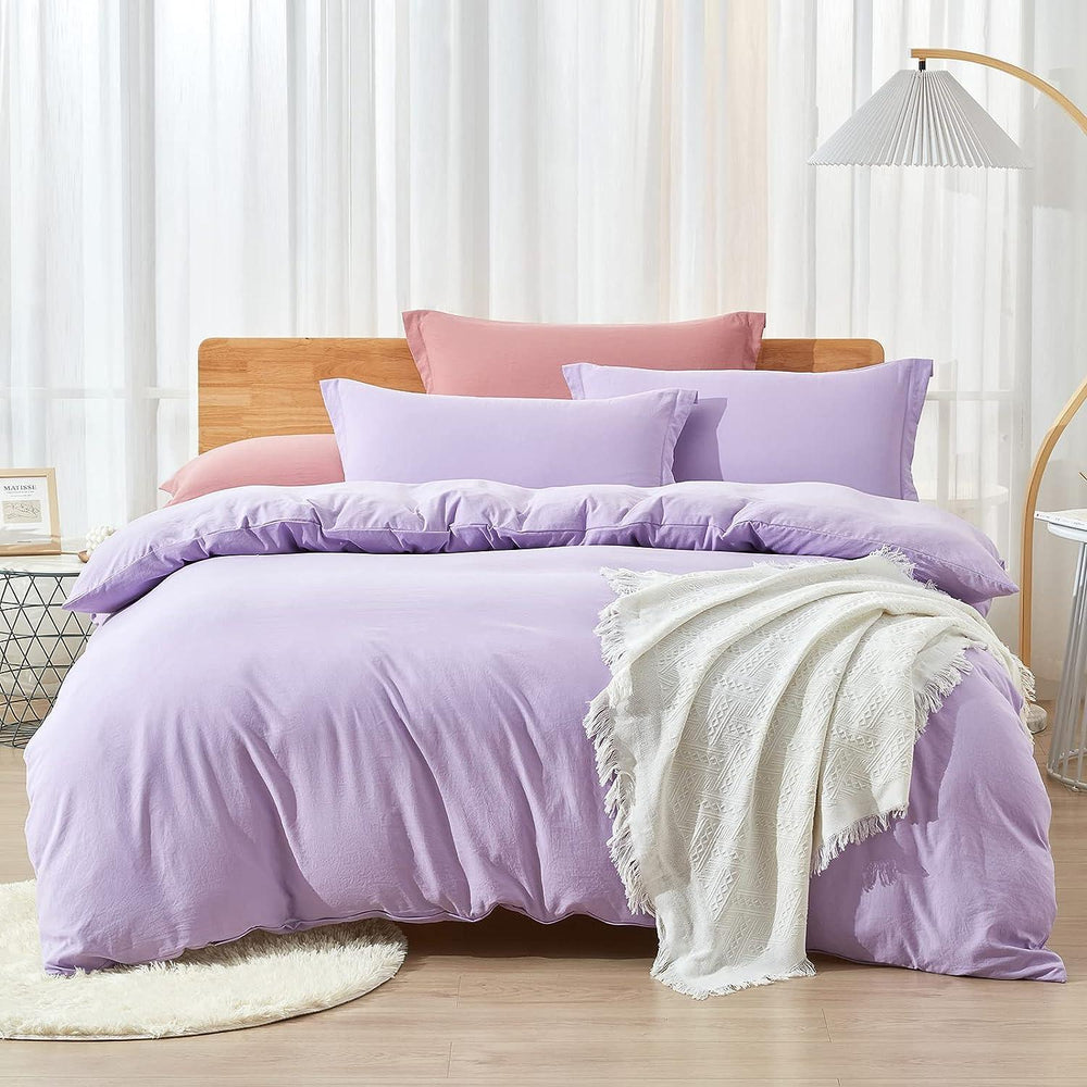 Plain Dyed Duvet Cover Set-Lavender - Aura Living