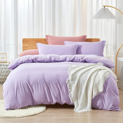 Plain Dyed Duvet Cover Set-Lavender - Aura Living