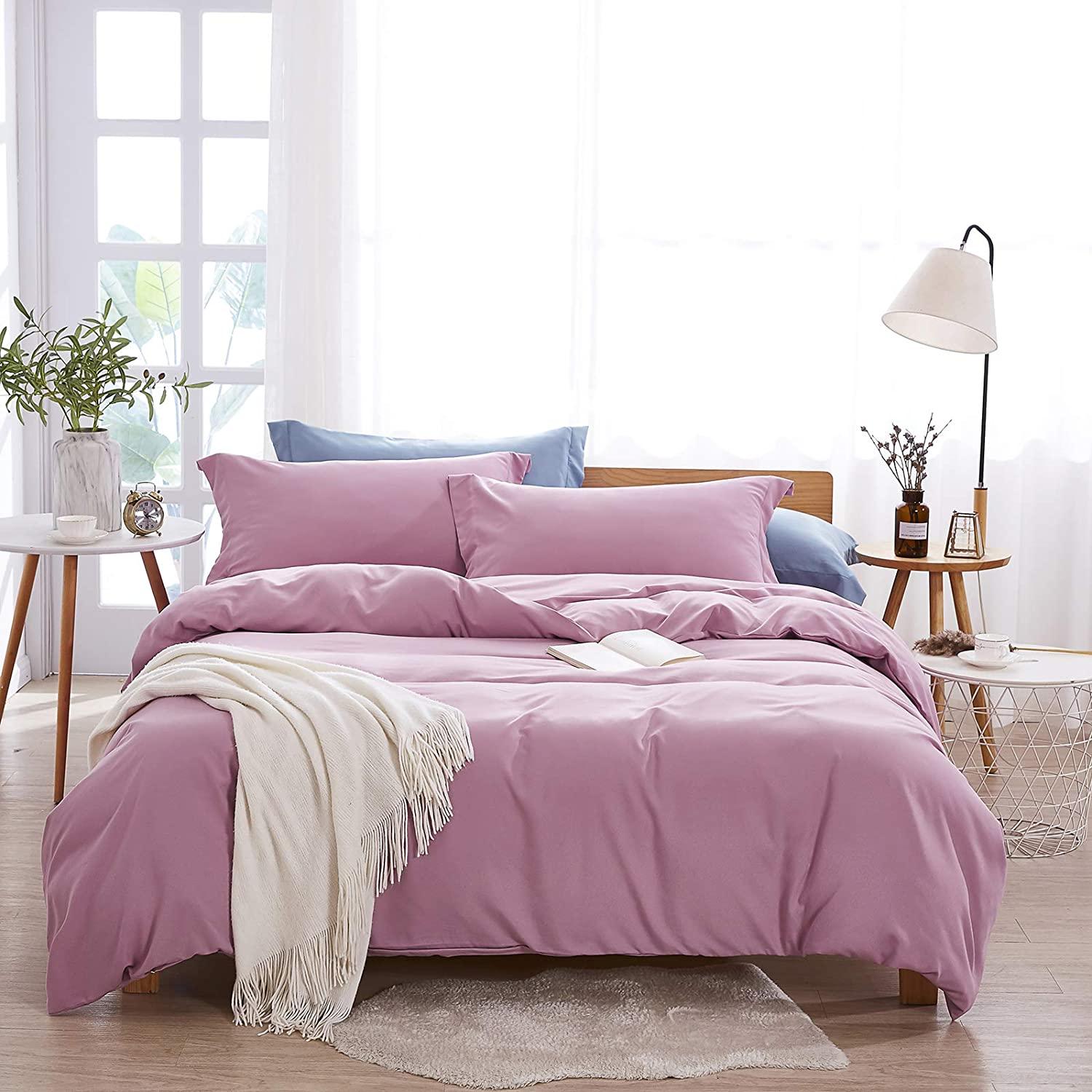 Plain Dyed Duvet Cover Set-Heather Purple - Aura Living
