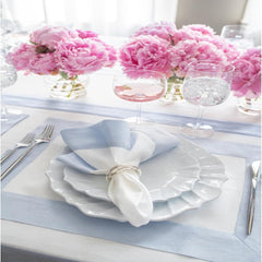 Cotton Luxury Dining Set Mited Corner Bordered - Sky Blue and White - Aura living