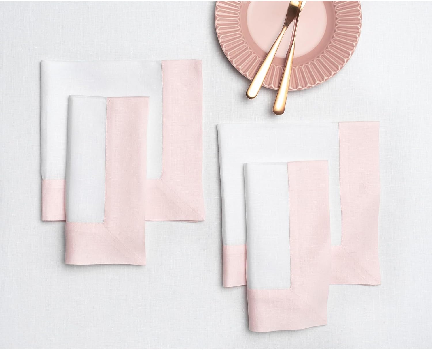 Cotton Luxury Dining Set Mited Corner Bordered - Pink and White - Aura living