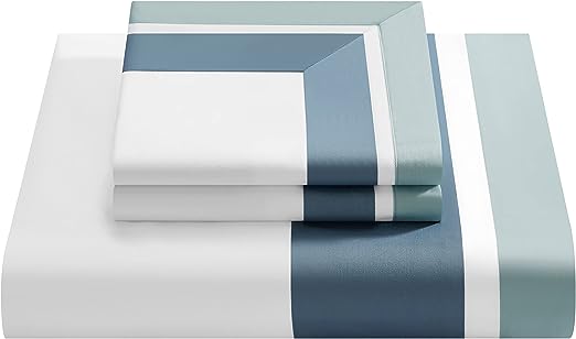 White And Aqua Bordered Luxury Egyptian Cotton Duvet Set - Aura living