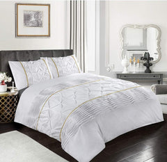 Luxury Cotton Satin Pintuck And Pleated Duvet Cover Set - White - Aura Living